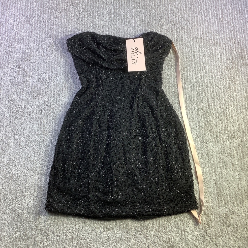 Oh Polly Black Beaded Strapless Mini Dress Sequin Bodycon Size 8 NWT